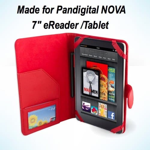 Pandigital NOVA 7" Color eRreader Leather Case - Red - SRX Executive (CASE WILL NOT FIT PANDIGITAL SUPER NOVA, Just PANDIGITAL NOVA)