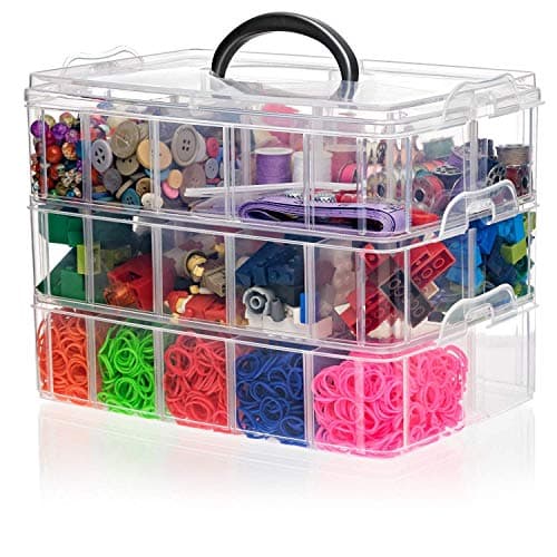 SnapCube Stackable Arts & Crafts Case, 3-Tier Clear Stackable Storage Box with Compartments, On-the-Go Craft Keeper, Jewelry Box, Bead Organizer Case, Kids Jewellery Box w/ Dividers, Tool Storage Box