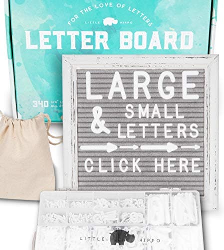 Felt Letter Board 10x10 | +690 PRE-Cut Letters +Stand +Sorting Tray +Cursive Words | Vintage Farmhouse Letterboard with Letters, Rustic Letter Boards, Word Board, Message Board, Sign (Gray)