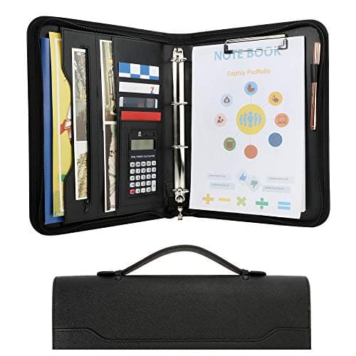 Padfolio Portfolio Folder, PU Leather Padfolio with Zippered Closure Resume Portfolio/Business Portfolio, Document Storage Writing Pad, 10.6 x 13.5inch, Black