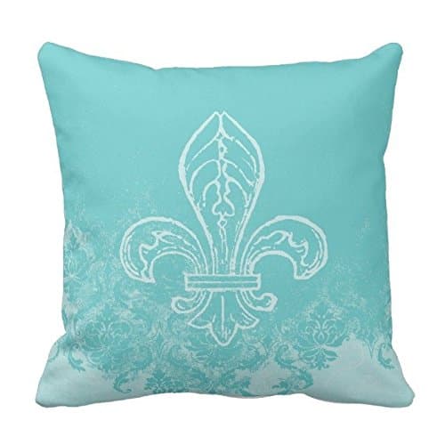 Pretty Aqua Fleur De Lis Throw Pillow Case Covers Flower Design Home Sofa Decorative Square 18x18 Two Sides