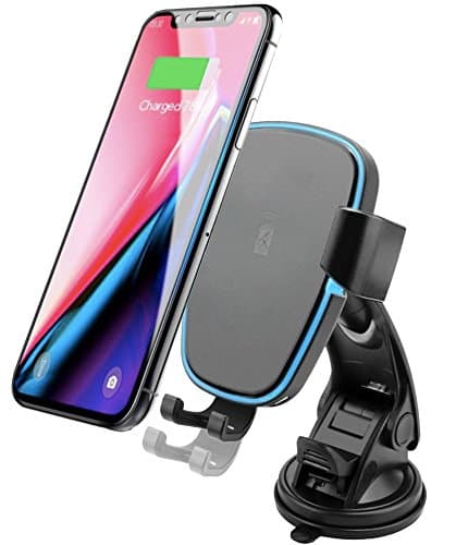 Qi Wireless Car Charger for Android iPhone &amp; Samsung devices - Suction Cup Mount - Cell Phone Holder for Mobile - Fast Battery Charging Pad &amp; USB Stand - Smartphone Cradle Dock for Dash or Windshield