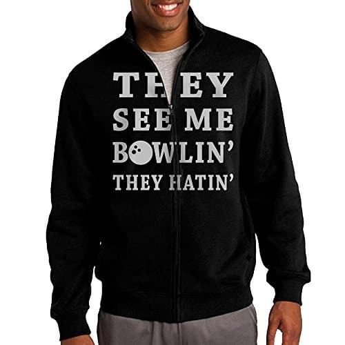 Men's Bowling Sport Solid Stand Collar Zipper Jacket Size L