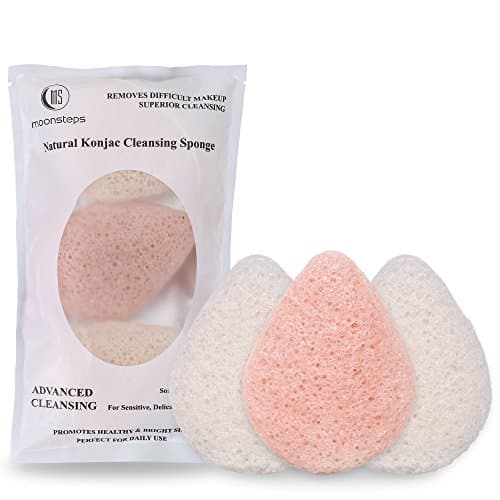 Konjac sponge removedifficult makeup, moonsteps deepcleansing face sponge exfoliator for sensitive, delicate, dry skin, superior cleansing facial sponge Pink+White