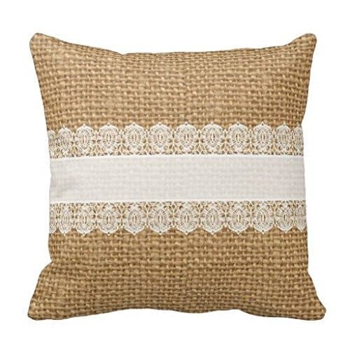Burlap With Delicate Lace Shabby Chic Style Pillow Case Cushion Cover