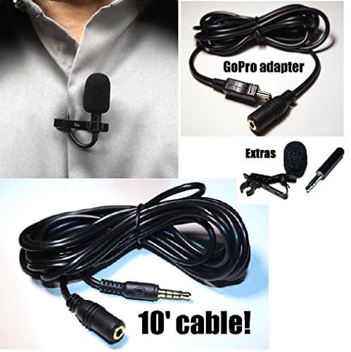 Lavalier Microphone for iPhone, Samsung Galaxy. YouTube Video Mic includes 10' Extra LONG CABLE for iPad, Digital Cameras, Laptop, GoPro, Smartphones, Mac and PC. Complete Professional Kit.