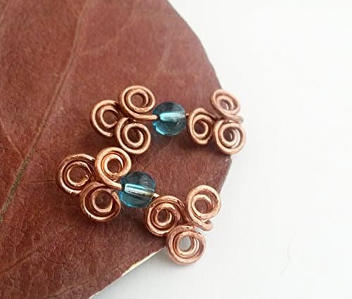 Blue quartz ear sweep - Ear climber Ear sweep Ear crawler Climber earring Blue quartz jewelry Elven earring Blue quartz earring Copper wire