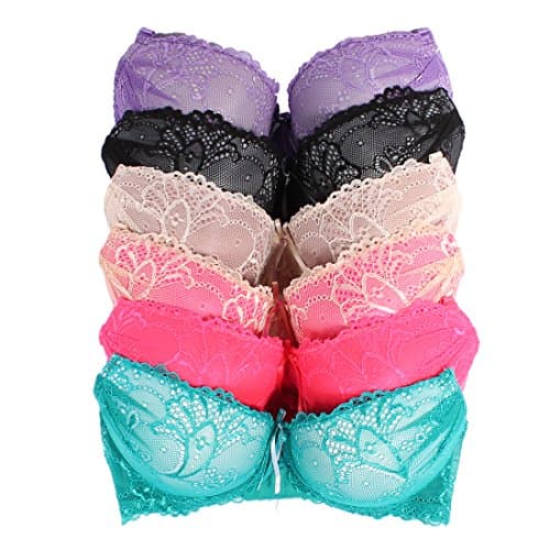 Youmita 6 Pack Full Lace Push up A, B, C and D Cup Bras
