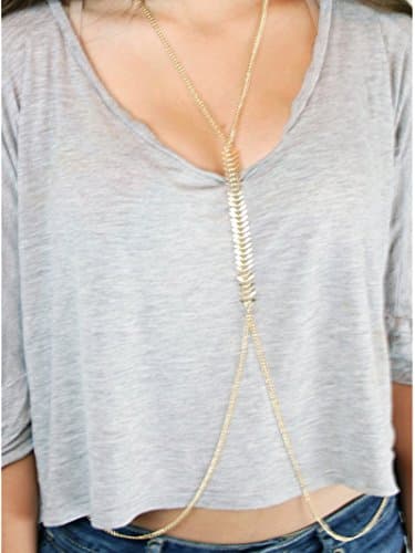 Metal Body Chain, Shape Of Fish Bone (Silver)