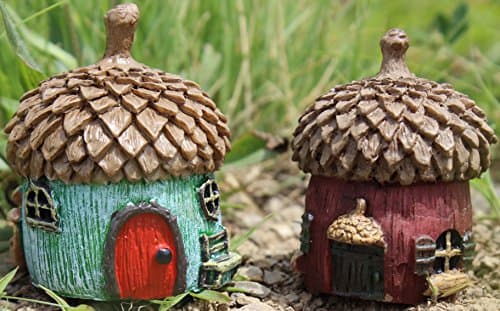 Fiddlehead Fairy bundle of 2 Micro Miniature Acorn Homes - Micro Acorn and Micro Acorn/Mushroom House