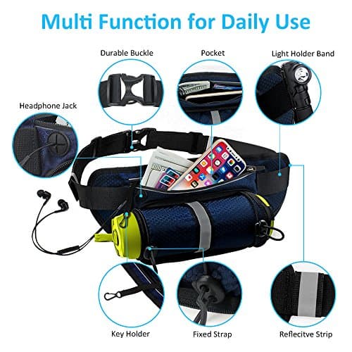 Vproof Fanny Pack [4 Pockets], Multifunctional Waist Pack with Hidden Water Bottle Holder, Waterproof Running Belt Reflective Hydration Pack For iPhone X/8/7/6S Plus Travel Hiking Jogging
