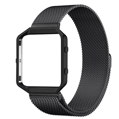 For Fitbit Blaze Bands with Frame, Mornstar Milanese Loop Stainless Steel Replacement Band with Metal Housing for Fitbit Blaze Smart Fitness Watch, Large, Black
