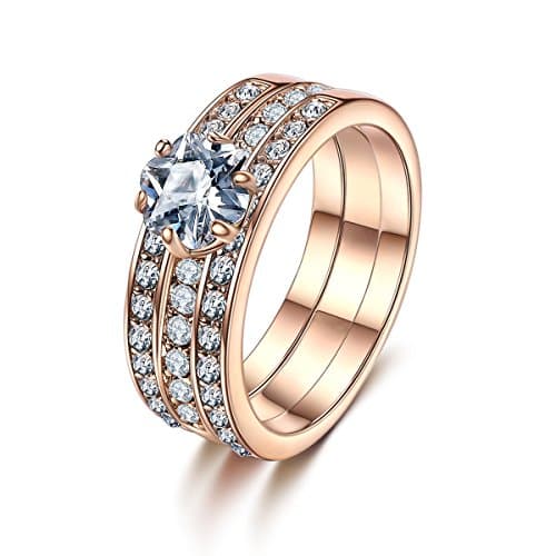 Forcolor Rose Gold Plated Three-Row SWAROVSKI ELEMENTS Crystal Round Cut Ring