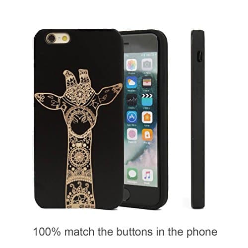 Phone Case Wood for IPhone 7 Plus Wooden Engraved Pattern Flexible TPU Shockproof Protective Case for IPhone 7 Plus 5.5 Inch(F giraffe black)