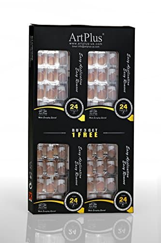 ArtPlus 24pcs x 4 (4-Pack) Elegant Touch French Manicure False Nails with Glue Full Cover Medium Length 4 Boxes in 1 Premium Pack Fake Nails Art