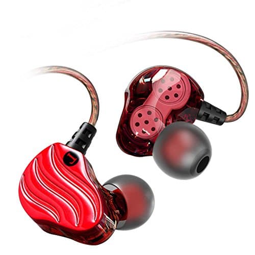 in-Ear Earbuds, Leagway Quad-core Dual Dynamic Driver Earphones with Mic and Volume Control, Heavy Bass Subwoofer HiFi Headset Stereo Sports Headphones for iOS and Android Computer PC Tablet (Red)