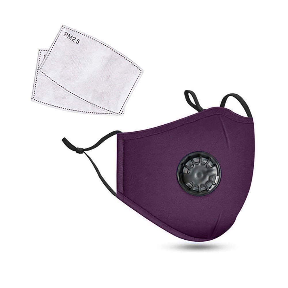 Reusable Cotton Dust Mask Activated Carbon Dustproof Masks with Extra Filter Cotton Sheet and Valves for Running, Cyclinging, Exhaust Gas, Pollen Allergy, PM2.5 Filter Pads (Purple)