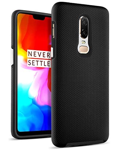 DOMAVER OnePlus 6 Case, Shockproof 2 in 1 Slim Hybrid Hard PC Soft TPU Dual Layer Anti-Slip Protective Phone Case Cover for OnePlus 6 (2018), Black