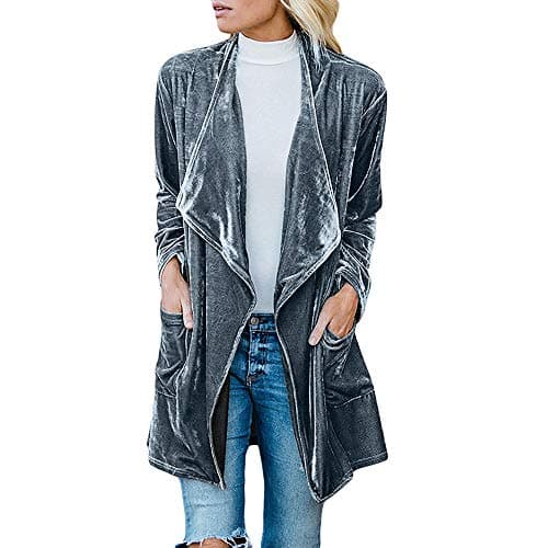 Ladies Velvet Jacket, Drape Open Front Cardigan Coat with Pockets