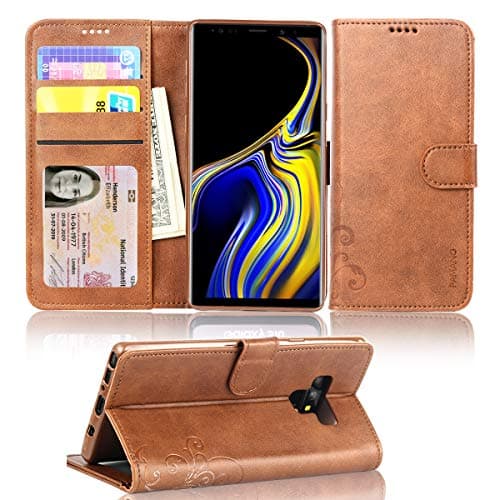 PAMANO Samsung Galaxy Note 9 Wallet Case, Durable and Slim,Lightweight with Card Holders, Kickstand and Protective Magnetic Closure for Samsung Galaxy Note 9- Brown