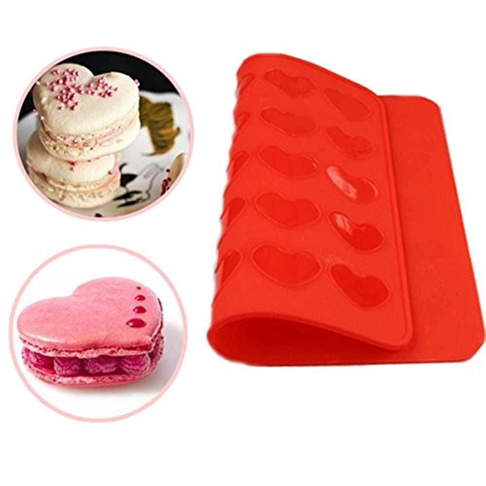 Easy Clean Heart Shape Macaron Mat,Silicone Mat Pastry Sheet Muffin Tray Baking Tool Baking Mat Mould Red