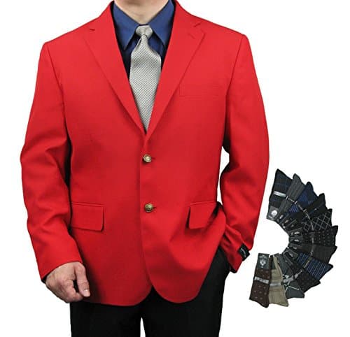 Triple Blessings Men's Classic Fit Single-Breasted 2-Button Blazer Jacket Sports Coat w/One Pair Of Dress Socks (Variety Of Colors) - Red 44L