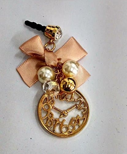 CJB Dust Plug / Earphone Jack Accessory Pink Bow Golden Clock for iPhone S5 5 6 Plus All Device with 3.5mm Jack