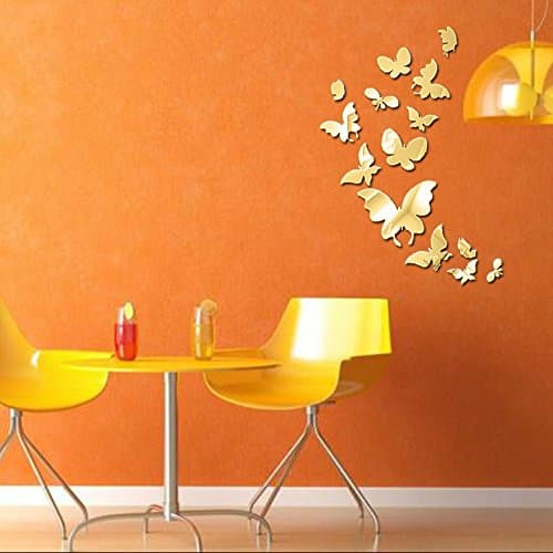 Butterfly Wall Decor, Geometric Art Mirror Effect 3D Wall Sticker TV Backdrop Door Decorative DIY Painting Acrylic Sticker Living Room Home Decor (Gold)