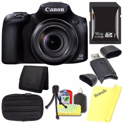 Canon PowerShot SX60 HS Digital Camera 9543B001 + 16GB SDHC Class 10 Memory Card + Small Case + SD Card USB Reader + Memory Card Wallet + Brands MicroFiber Cloth + Deluxe Starter Kit Brand Specials Package