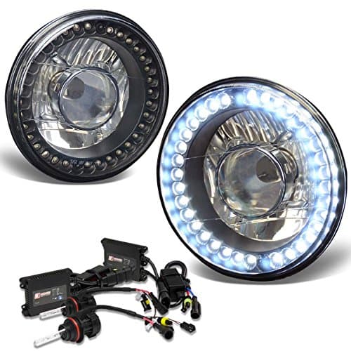 7X7 Inch Round Projector LED Headlight (Black Housing)+6000K HID+Slim Ballasts