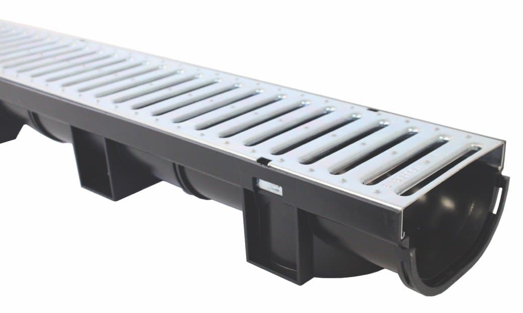 Compact Trench Drain Black Polymer with Pressed Galvanized Steel Grate - 3.33 Ft