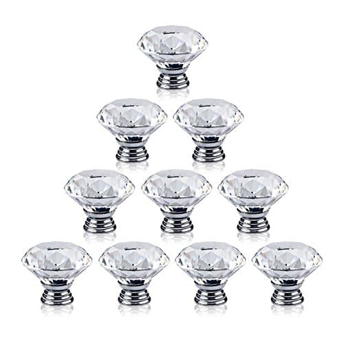 TankeDirect Crystal Handle Knob for Desk Drawer Glass Cabinet Knobs 10 Pcs 30mm(clear)