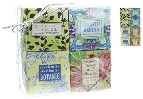 Bundle of 8 Greenwich Bay 1.9 Oz Shea Butter Bar Soaps in Clear Plastic Gift Box (Cucumber, Orchid Jojoba, Milk Shea, Passion Flower)