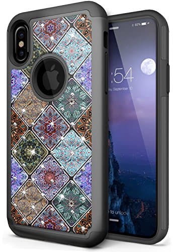iPhone X Case, Anwish [Creative] Studded Rhinestone Crystal Bling Hybrid Totem Series Armor Defender Protective Case Cover for iPhone X (DD)