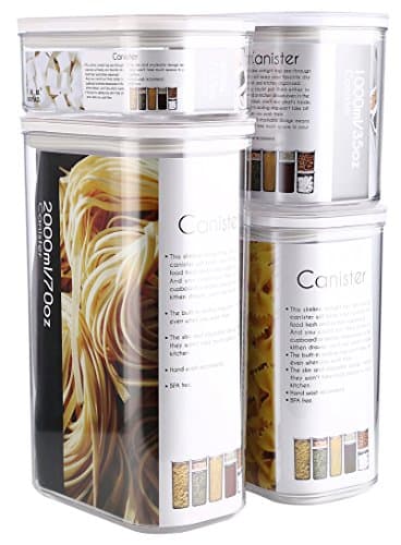 Food Storage Containers/Meal Prep Canisters by Pantry elements, Set of 4/Airtight/Premium Plastic/Meal Prep/With Transparent Lids/Microwavable, Dishwasher and Freezer Safe/BPA Free