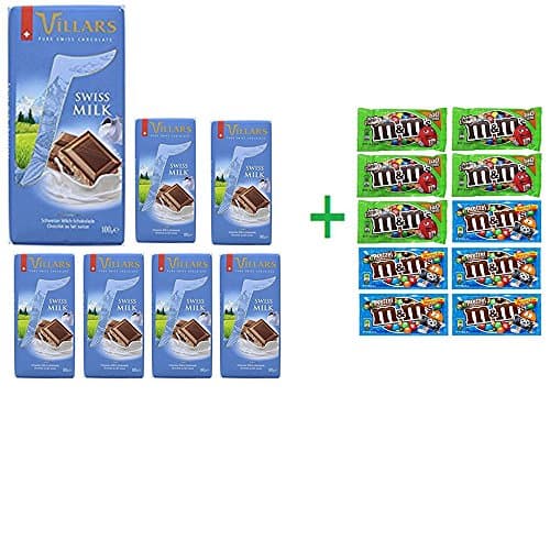 Villars Classic Milk Chocolate Bar 3.5 OZ (Pack of 7) + 10 Pack of Skittles 2.17oz (BUNDLE)