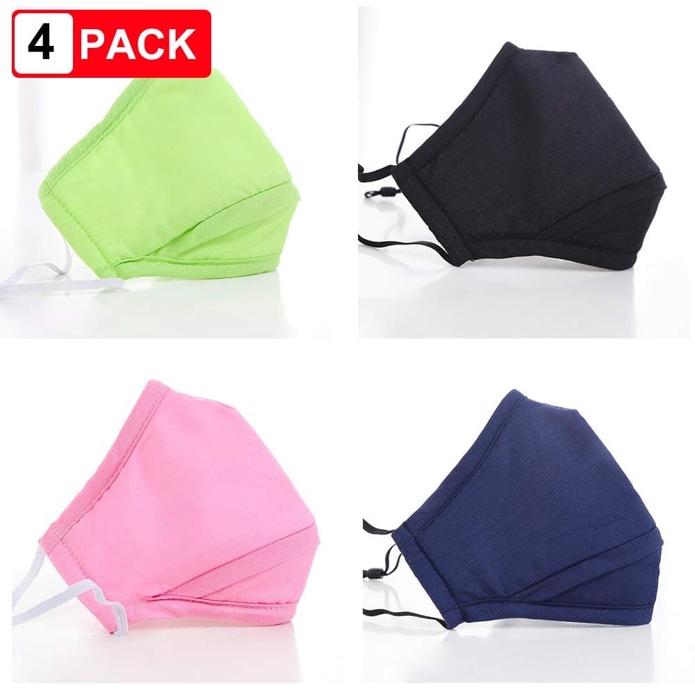 PM2.5 Mask – 100% Cotton, Washable, Reusable Cloth Masks – Protection from Dust, Pollen, Pet Dander, Other Airborne Irritants (4 Pack Masks) (Black+Pink+Green+Blue)
