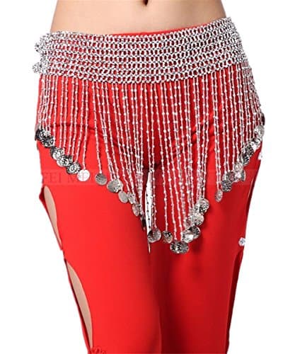 Belly Dancing Belt Waist Chain Hip Scarf Wrap Multi-Row Beads Tassels with Coins