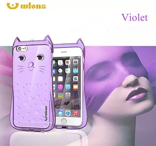 Superhot@ Iphone 6/6s Case Cat 3d Eye TPU and Lanyard and Fashion Luxury Design Thin Clear Purple