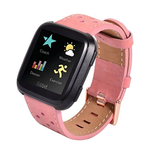 feuy For Fitbit Versa Leather Band, Replacement Perforated leather Bands Strap for Fitbit Versa Smartwatch Fitness Adjustable Sport Accessory Wristbands