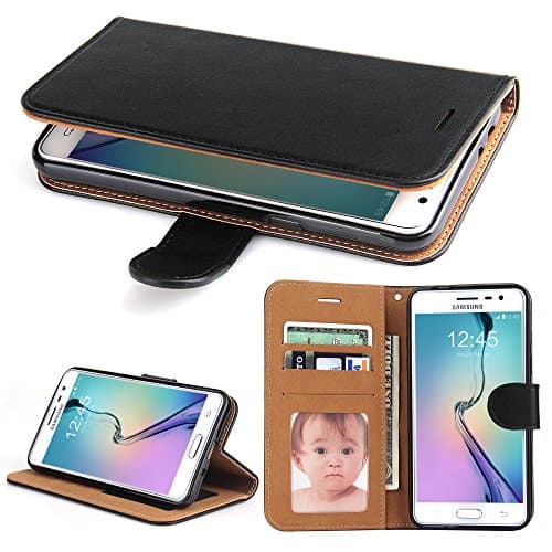 Galaxy J3 Case(2015 / 2016), SOWOKO Book Style Leather Wallet Case Flip Folio Protection Cover with Credit Card Slots and Kickstand for Samsung Galaxy J3 / J3 V / Express Prime / Amp Prime(Black)