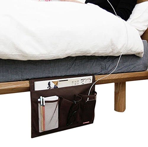 4 Pockets Bedside Storage Organizer Hanging Bag Caddy, Chair Desk Sofa Slipcovers TV Remote Controller Holder Organizer Bag Table Cabinet Magzine Book Caddy (Brown)