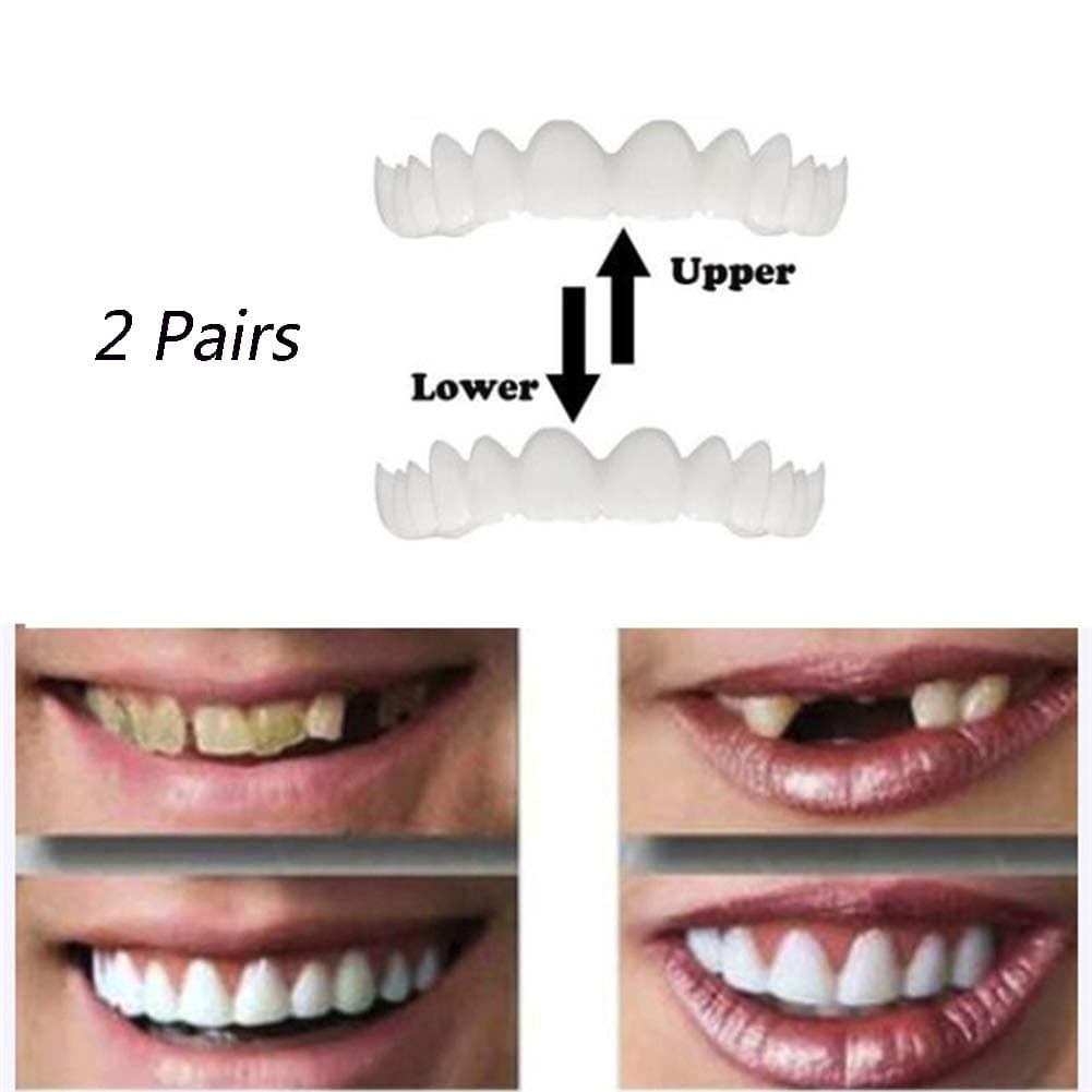 2 Pairs Silicone Veneers Teeth Temporary Cosmetic Teeth Denture Simulated Braces Upper Braces And Lower Braces Comfortable Dental Care Accessories