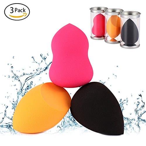 Makeup Sponge Set for Powder, Concealer and Foundation Cream or Liquid Application Cosmetic Blending Soft Latex Free Vegan Sponges (3Pcs, Black & Orange & Pink)