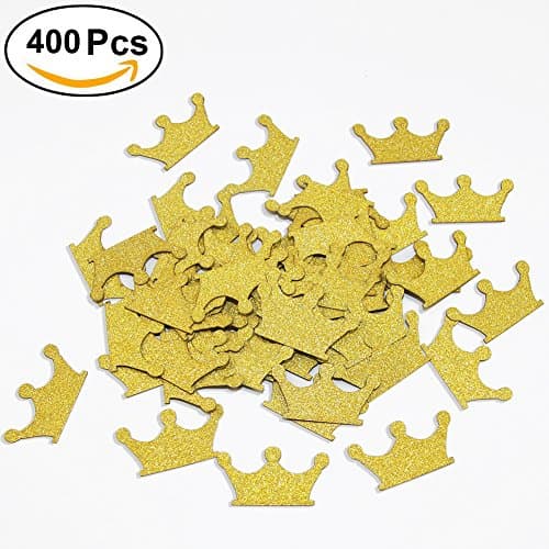 Aonor 2 Packs Glitter Gold Prince King Crown Confetti for Table Decor, Baby shower, Birthday Party Decorations, 1.2" in Diameter, Total 400pcs