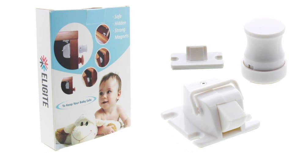 Eligite Magnetic Safety Lock System – Pack of 4 Locks + 1 Key – Keep Family Safe with Easy to Install Lock – Child, Toddler & Baby Proof Invisible Interior Lock for Cabinet, Drawers and Closets
