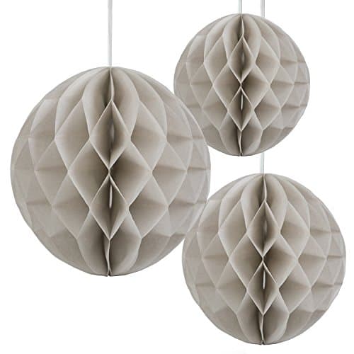 Floral Reef Set of 3 Assorted Sizes (8", 10", 12") - GRAY Tissue Paper Honeycomb Ball Pom Pom Flower Hanging Home Decoration Party Wedding
