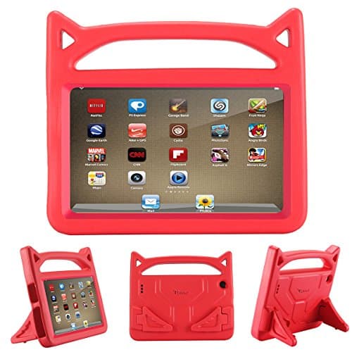 Luka Fire HD 7 Tablet Case for Kids- Light Weight Shock Proof Handle Protective Cover with Built-in Stand for Fire 7 inch Display Tablet (Compatible with 2015&2017 Release) (Red) (Red)