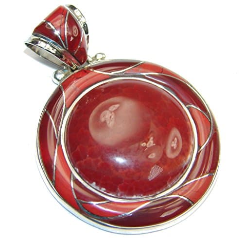 Mexican Fire Agate Women Silver Tone Pendant - FREE GIFT BOX