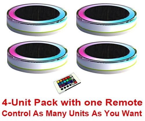 FUNLIT-Self Contained Solar Powered Full Color RGB LED Dusk to Dawn Waterproof Night Lights Lamp for Porch Garden Path Yard Water Pool Decoration, Portable with RF Remote Control